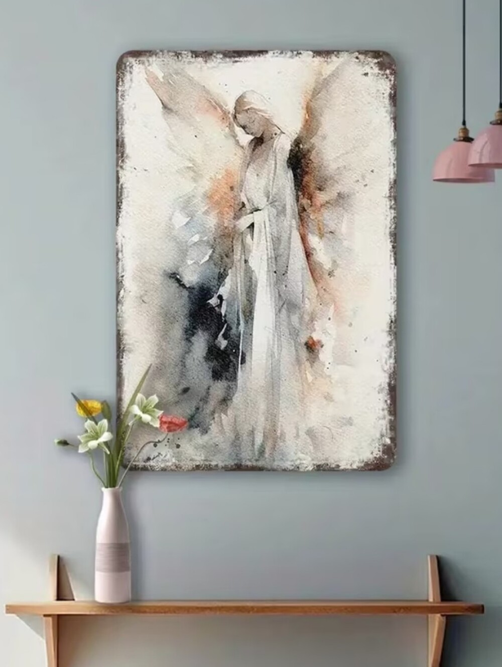Vintage Guardian Angel Wall Art-12"X 20" Metal